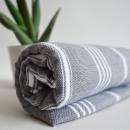 Dark Grey Beach Striped Towel